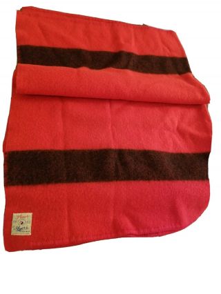 Vintage Ayers Pioneer Canada Pure Wool Red & Black Stripe Blanket 76 X 52