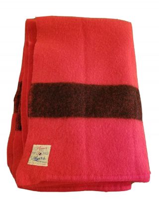 Vintage AYERS Pioneer Canada Pure Wool Red & Black Stripe Blanket 76 X 52 2