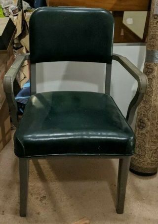 Vintage 1965 Steelcase Industrial Office Tanker Arm Vinyl Green Seat Desk Chair