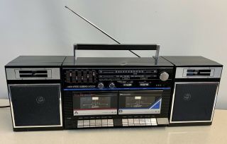 Vintage Boombox Am - Fm Stereo Double Cassette High Speed Dubbing Sears See Video