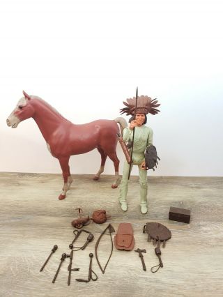 Vintage 1967 Marx Toys Johnny West Geronimo And Flame Horse With Accessories