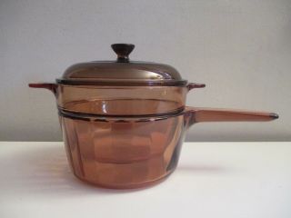 Vintage Corning Vision 1.  5 Qt Covered Double Boiler V - 20 - N Great For Chocolate
