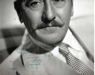 AMERICAN CHARACTER ACTOR ADOLPH MENJOU,  SIGNED VINTAGE STUDIO PHOTO - 1943.  11X14 2