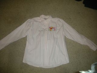 Ladies Disney Store Pink White Stripe Shirt - Winnie The Pooh - Piglet - Size L Euc
