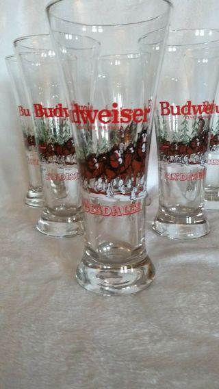 Six (6) 1989 Vintage Budweiser Clydesdale Holiday Beer Pilsner Drinking Glasses.