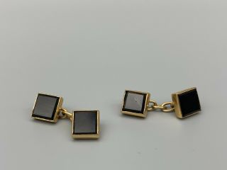 Vintage Art Deco 14k Gold Onyx Double Sided Cuff Links (261001)