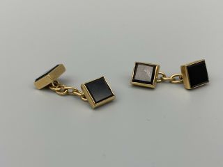Vintage Art Deco 14k Gold Onyx Double Sided Cuff Links (261001) 2
