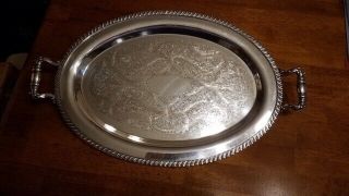 Silver On Copper Oval Tray W / Handles - National Silver Co.  - 12 " X 20 " - " 6003 "