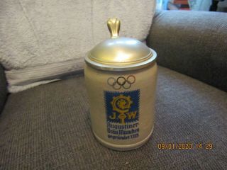 1972 Munich Olympics O.  5l J.  W.  Augustiner Brau Munchen 1328 Lidded Beer Stein.