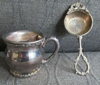 Simpson,  Hall Miller Co.  Silver - Plate Mug Cup W/ Divider & Tea Strainer
