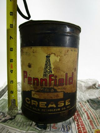 Vintage Pennfield Grease Oil Can 5lbs Quaker Gas Well Pump Advertising