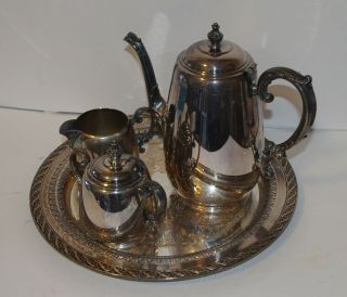 Vintage Wm.  Rogers Silver Tea Set Pot Creamer & Sugar Bowl With Tray 3