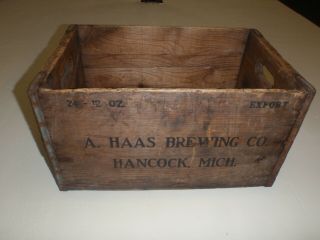 Vintage 1930s A.  Haas Brewery Wood Beer Case,  24 - 12 Oz Bottles,  Hancock Michigan