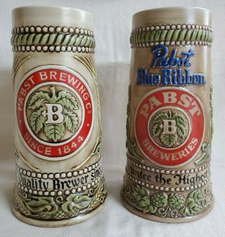 Vintage Pabst Blue Ribbon Ceramic Beer Stein Mug Tankard 7.  75 Inches