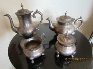 Vintage Charming 4 Piece Silver Plate Coffee - Tea Service Etched