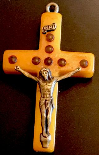 Vintage Catholic 7 Sorrows Of Mary Stanhope Butterscotch Bakelite Crucifix