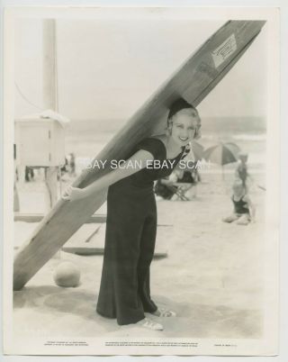 Joan Blondell Sexy Vintage Portrait Photo At The Beach With Surfboard 1936