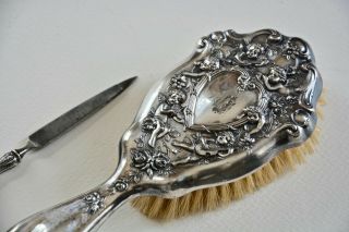 Vintage Embossed Silver Finish Hair Brush And Nail File Set