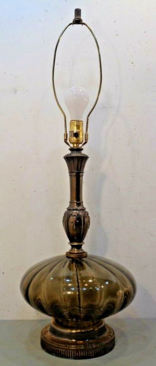 VTG Mid Century Modern Smoked Glass Genie Table Lamp W/ Night Light Retro 1960 ' s 3