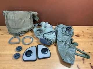 Vintage Us Military Gas Mask,  Chemical - Biological,  M17a1 Filters - Lenses - Bag - Hood