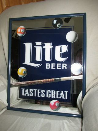 Vintage Miller “lite Beer Tastes Great” Billiards Mirror Sign