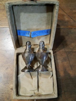 Sterling Silver Salt And Pepper Shaker Vintage Cement Bottom In Old Box