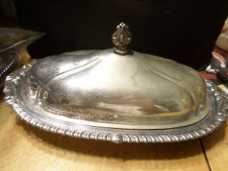 Sheridan Silverplated 3 Piece Butter Dish - Oval - Tray - Lid - Glass Insert