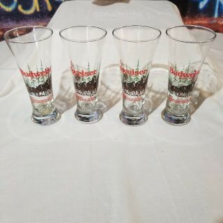 Set Of 4 Rare 1989 Budweiser Clydesdales Christmas Glasses