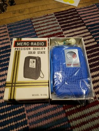 Vintage Merc Model W600 Transistor Radio In Blue With Box