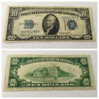 Vintage Ten Dollar 1934 - A $10 Silver Certificate Bill Hamilton Dollars Blue Seal