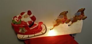 Vtg Union Products Santa Sleigh & Reindeer Blow Mold 32 "