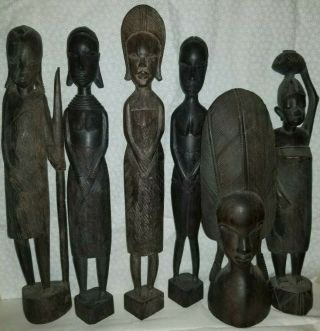 6 Vintage Hand Carved Wood Sculpture African Art Statues