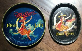2 Great Miller High Life Girl On Moon Beer Trays