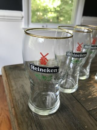 Heineken beer glasses - Set of Six - 5”tall Red Windmill Gold Trim 2