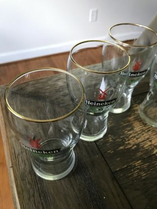 Heineken beer glasses - Set of Six - 5”tall Red Windmill Gold Trim 3