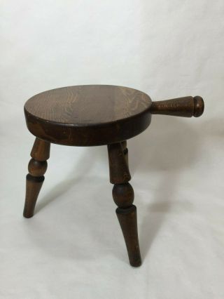 Vintage Oak Milking Stool,  Made In Japan,  11 1/2 " Tall,  9 3/4 " Diameter (seat)
