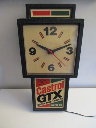 Vintage Castrol Gtx Motor Oil Illuminated Sign & Clock