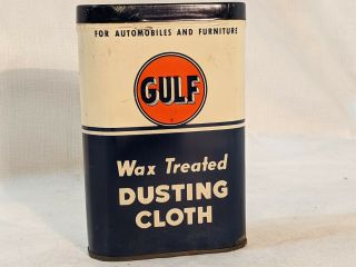 Vintage 1950s Gulf Oil Wax Treated Dusting Cloth Advertising Tin With Cloth