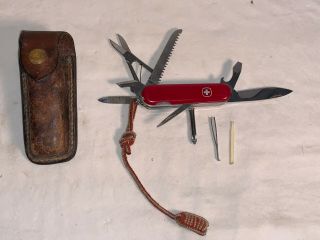 Vintage Wenger Delemont Swiss Army Knife 10 Multi Function 8 Blade Leather Case