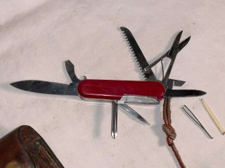 Vintage WENGER DELEMONT Swiss Army Knife 10 Multi function 8 blade Leather Case 2