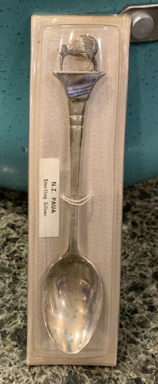 Vintage Sterling Silver Paua Shell Kiwi Souvenir Spoon Zealand
