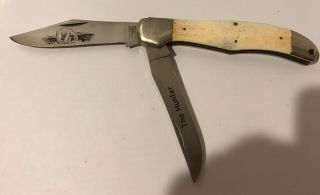 Parker Cut Folding Hunter Knife Smooth Bone Handles With Polar Bear Etch