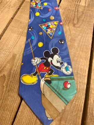 Vintage 100 Silk Disney ºoº Mickey Mouse Playing Billiards ºoº Necktie Tie