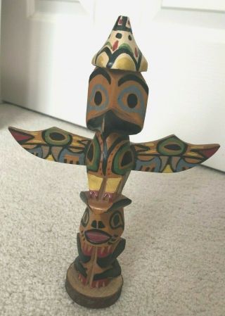 Vintage Northwest Coast Indian Totem Stamped Hand Carved By Chief White Eagle 9 "