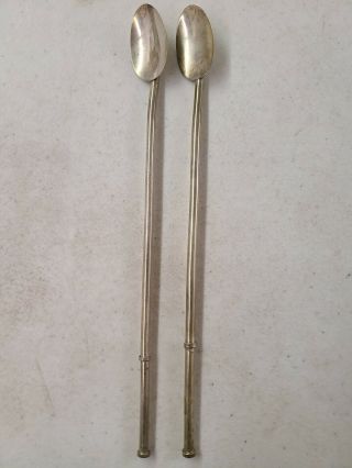 2 Vintage Sterling Silver Spoons Iced Tea Julep Straw