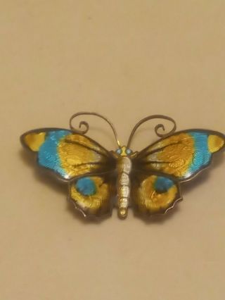 Vintage David Andersen Norway 925s Sterling Guilloche Enamel Butterfly
