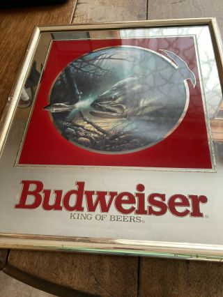 Vtg 1992 Budweiser King Of Beers Fish Mirror Beer Signs “14x16”