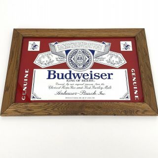 Vintage 80s 90s Budweiser Bud Beer Large Label Mirror Wall Bar Pub Sign Man Cave