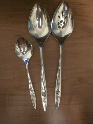 3 Serving Spoons Oneida Community Morning Rose Silverplate Flatware