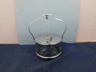 Vintage Silver Plate Pickle Castor Jar With Glass Spoon Hinged Lid